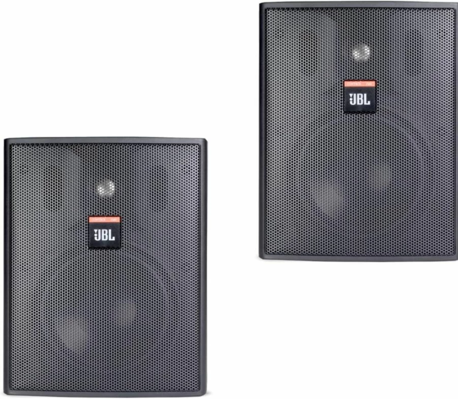 JBL Control 25AV Indoor/Outdoor Speaker Pair - Compact, Black, Professional Background/Foreground Sound